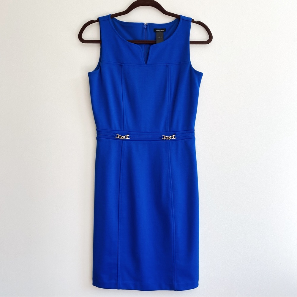 ANN TAYLOR Royal Blue Dress with Gold Accent - 0